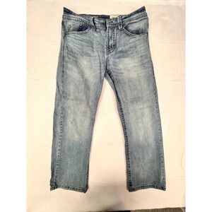 TK Axel Slim Boot Jeans‎ Mens Sz 34X30 Blue Stretch Denim Distressed Cowboy Cut